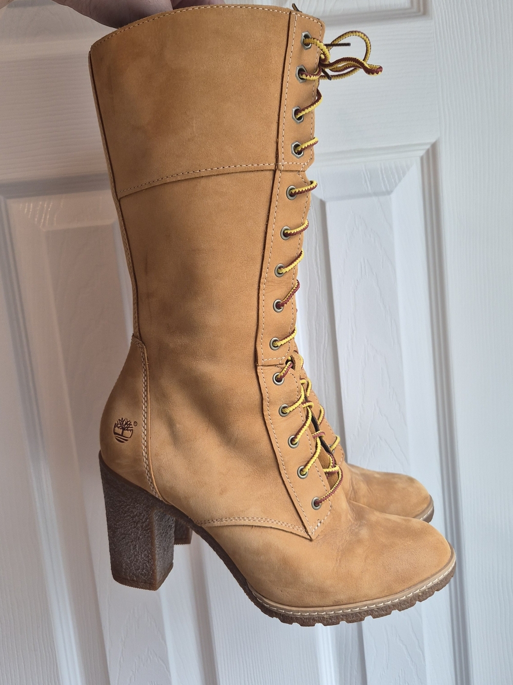 Timberland 8.5 Glancy Women's Lace-Up Tan Leather Heeled Boots